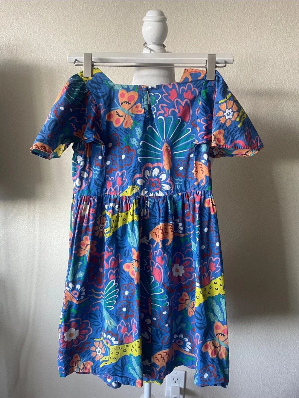 Mini Boden Girls Blue Animal Floral Print Cotton Dress Size 9-10 Years (140 cm)